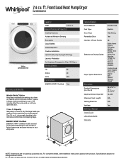 Whirlpool WHD560CH Specification Sheet