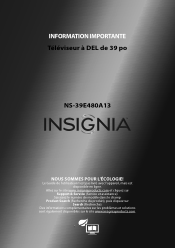 Insignia NS-39E480A13 Important Information (French)