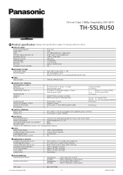 Panasonic TH-55LRU50 Spec Sheet