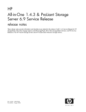 HP DL380 HP All-in-One 1.4.3 & ProLiant Storage Server 6.9 Service Release release notes (5697-7654, August 2008)