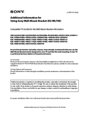 Sony XBR-52LX900 Additional Information for Using Sony® Wall-Mount Bracket (SU-WL700)