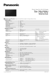 Panasonic TH-70LF50U Spec Sheet