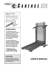 Weslo Cadence 925 Treadmill English Manual