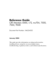 HP D5259A Reference Guide CRT Monitors 5500, v72, mx704, 7500, 7550, 9500