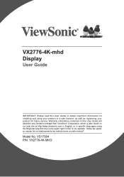ViewSonic VX2776-4K-mhd - 27 4K UHD Thin-Bezel IPS Monitor with HDMI and DisplayPort User Guide