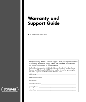 HP Presario SR1700 Warranty and Support Guide - 1 Year Parts and Labor