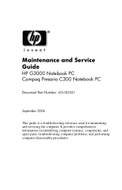 Compaq Presario C300 HP G3000 Notebook PC and Compaq Presario C300 Notebook PC - Maintenance and Service Guide
