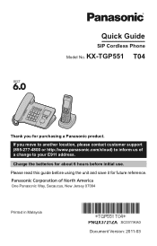 Panasonic KX-TGP551T04 Quick Guide