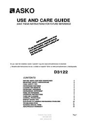 Asko D3122 User manual D3122 Use & Care Guide EN (Products Manufactured After 1/1/2008 2+1 Warranty)