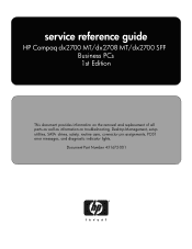 HP dx2700 Service Reference Guide: HP Compaq dx2700 MT/dx2708 MT/dx2700 SFF Business PCs