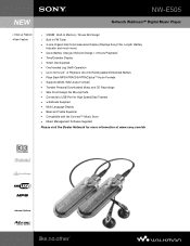 Sony NW-E505 Marketing Specifications