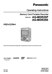 Panasonic AG-MDC20GJ / AG-MDR25PJ AG-MDR25 Camera Recorder Operating Instructions