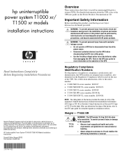 HP Pro UPS 500 240V HP Uninterruptible Power System T1000 XR / T1500 XR Models Installation Instructions