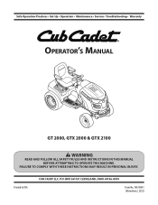 Cub Cadet GTX 2000 Garden Tractor GTX 2100 Operator's Manual