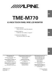 Alpine TME-M770S Owners Manual