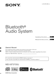 Sony MEXBT3700U Operating Instructions