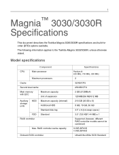 Toshiba Magnia 3030 Detailed specs for Magnia 3030