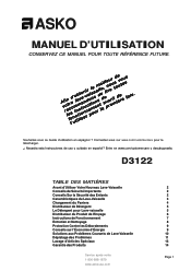 Asko D3122 User manual D3122 Use & Care Guide FR (French UCG 2+1 Warranty)