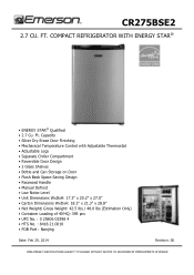 Emerson CR275BSE2 Specifications