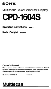 Sony CPD-1604S Operating Instructions  (primary manual)