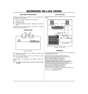 Behringer MICROHD HD400 Manual