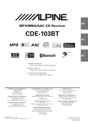 Alpine CDE-103BT Cde-103bt Owner's Manual (french)