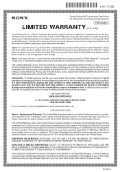 Sony BDV-E770W Limited Warranty (U.S. Only)