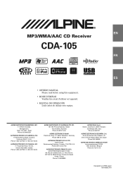 Alpine CDA 105 Cda-105 Owners Manual