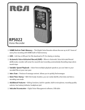 RCA RP5022 Spec Sheet - RP5022
