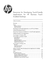 HP Dx9000 Resources for Developing Touch-Friendly Applications for HP Business Touch-Enabled Desktops