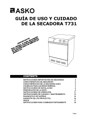 Asko T731 User manual Use & Care Guide ES
