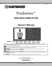 Hayward 24 in. Sand Filter ProSeries-High-Rate-Sand-Filters-Owners-Manual-IS210TRevJ