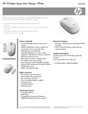 HP KJ453AA HP White Wireless Laser Mini Mouse  -  Datasheet