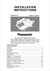 Panasonic fv08vsl1 Installation Instructions