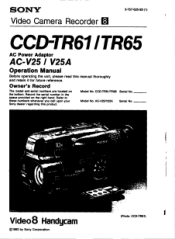 Sony CCD-TR65 Primary User Manual