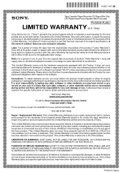 Sony DRBT21GB Limited Warranty (U.S. Only)