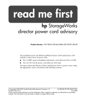 HP Surestore 64 FW 05.01.00 and SW 07.01.00 Director Power Cord Advisory Read Me First (AA-RTDMB-TE/958-000279-001, June 2003)