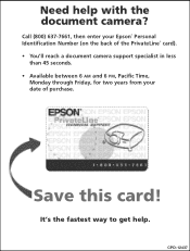 Epson ELPDC03 Motion Presentation Camera Phone Card Backer