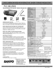 Sanyo PLC-WL2503 Print Specs