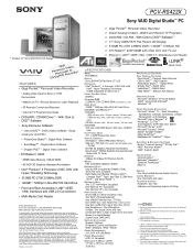 Sony PCV-RS422X Marketing Specifications