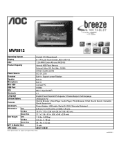 AOC MW0812 Spec Sheet - MW0812
