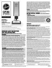 Hoover ONEPWR HEPA Cordless Upright Vacuum - Two Battery Product Manual