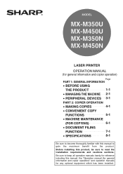 Sharp MX-M450N MX-M350U | MX-M450U | MX-M350N | MX-M450N Operation Manual