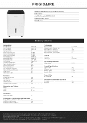 Frigidaire FFAD5034W1 Product Specifications Sheet
