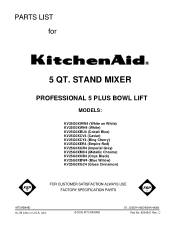 KitchenAid KV25G0XWW Parts List