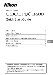 Nikon COOLPIX B600 Quick Start Guide for customers in Asia Oceania the Middle East and Africa