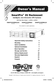 Tripp Lite SMART1500RM2U Owner's Manual for SmartPro 2U Rackmount UPS 933148