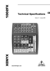 Behringer XENYX 1002FX Specifications Sheet