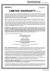 Sony RM-V210 Limited Warranty (U.S. Only)