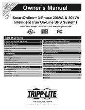 Tripp Lite SU20K3/3 Owner's Manual for SmartOnline 3-Phase 20kVA & 30kVA UPS 932624